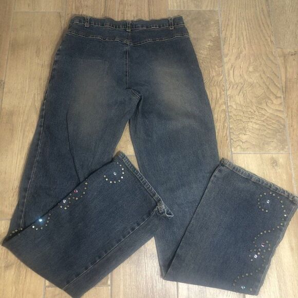 Vtg Y2K Heart Moon Stars Flared Boot Cut Jeans 6 Low Rise Bejeweled Boho Chic - Picture 4 of 12